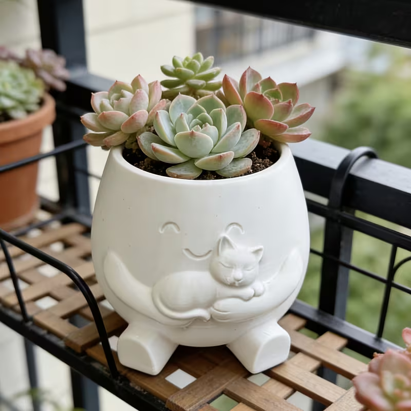 3D Printed Cat Flowerpot Decor - Echeveria Succulent 评论和价格