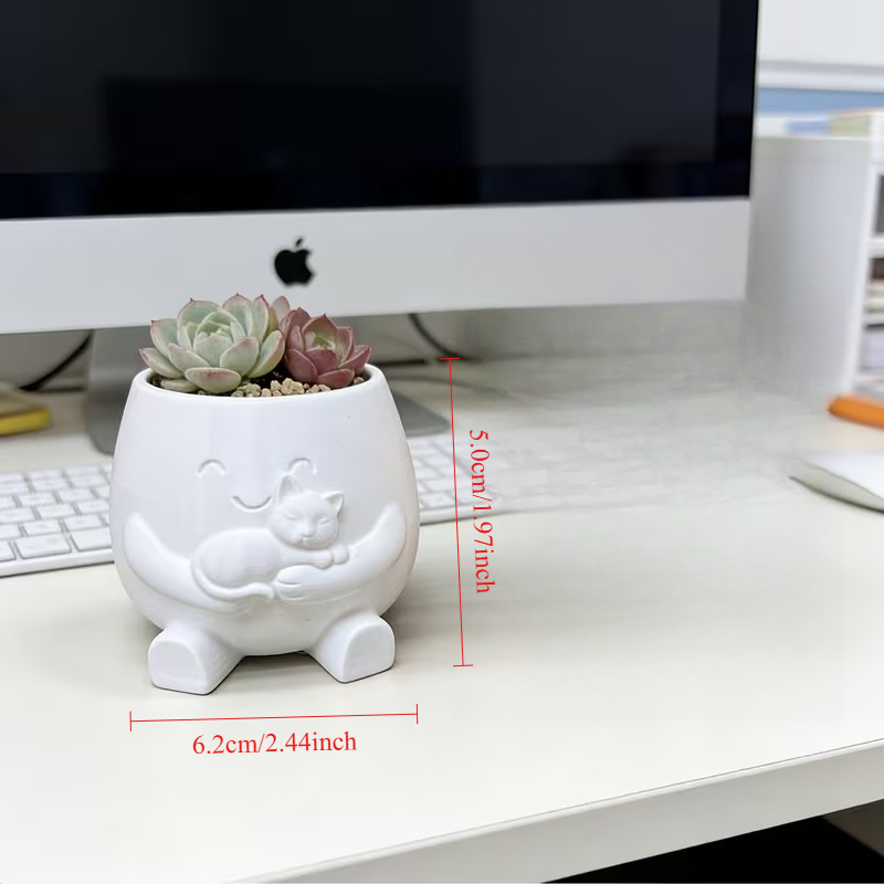 3D Printed Cat Flowerpot Decor - Echeveria Succulent 评论和价格