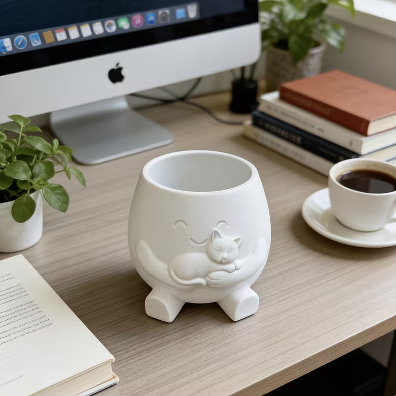 3D Printed Cat Flowerpot Decor - Echeveria Succulent 评论和价格