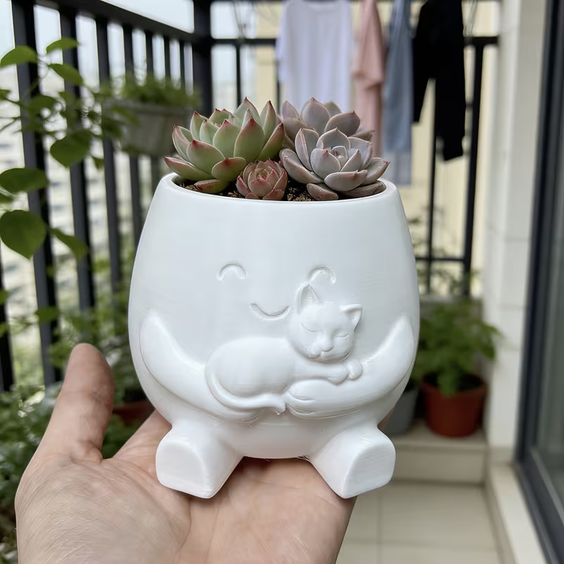 3D Printed Cat Flowerpot Decor - Echeveria Succulent 评论和价格